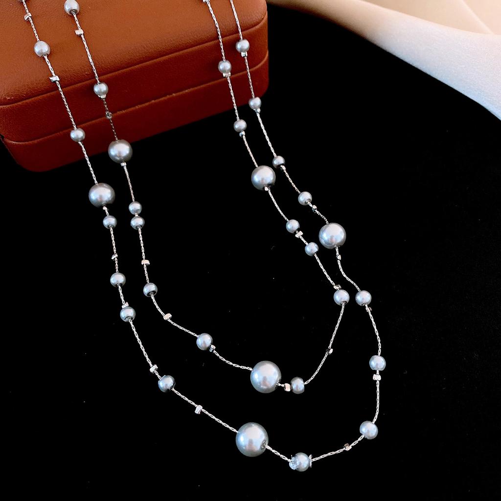 Glass Pearl Irregular Beaded Necklace Korean Versatile Temperament Sweater Chain Necklace Women