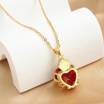 Trendy Heilige Ketting Van Jezus Rode Zirkoon Hart Hanger Kruis Choker Voor Vrouwen Sieraden Feest Geschenken