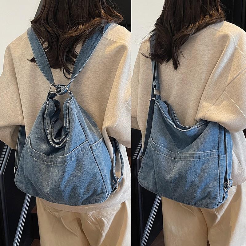 Ins Minimalistische Denim-Einschulter-Umhängetasche für Damen, Große Kapazität Retro Koreanische Version, Nischen-Canvas Lässige Pendeltasche