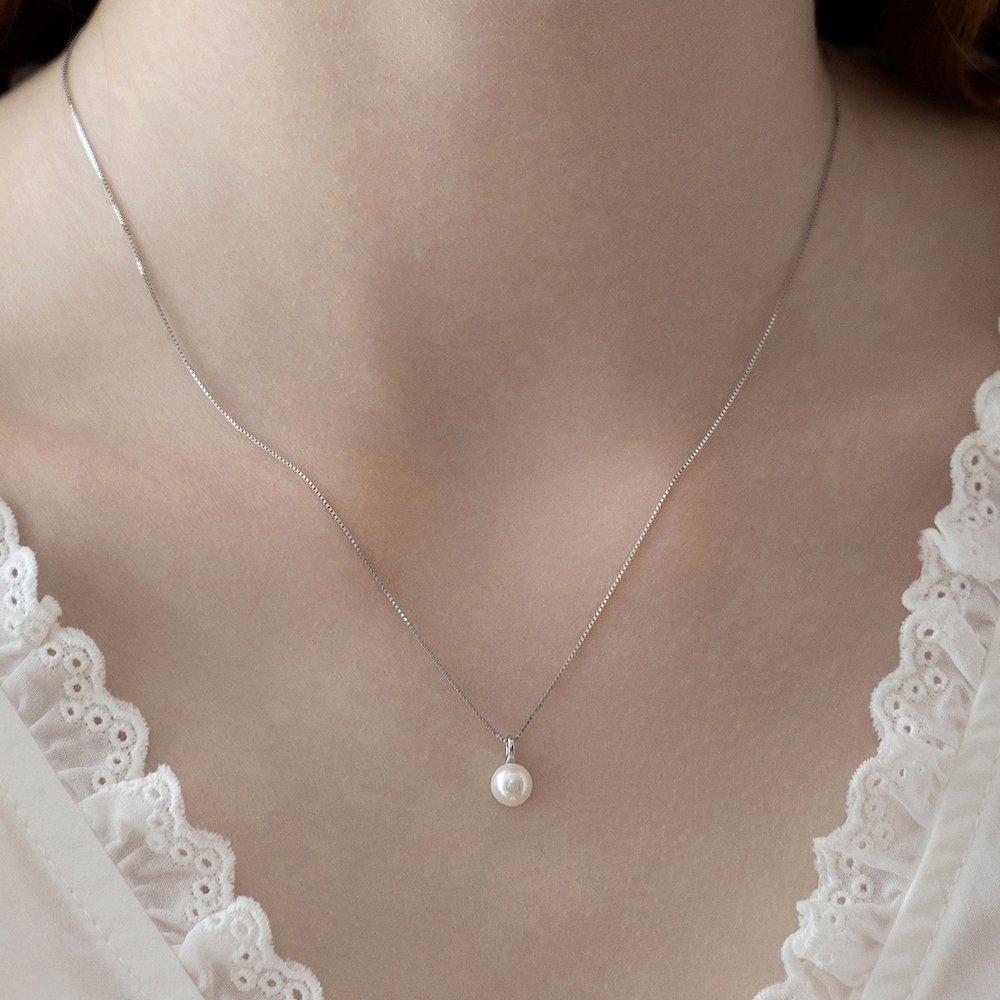 (92.5 Silver) One-Point Freshwater Pearl Pendant Necklace Nz2494