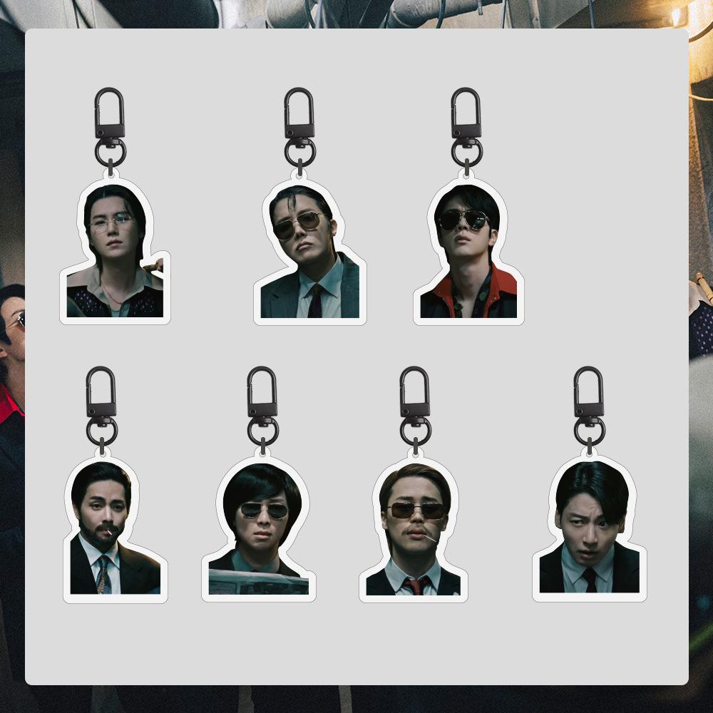 BTS Movie Style Keychain, Bangtan Boys Suit & Sunglasses Photo Keyring, Kpop ARMY Fans Bag Charm(Jin / RM / Suga / Jimin / V / J-Hope / Jungkook)