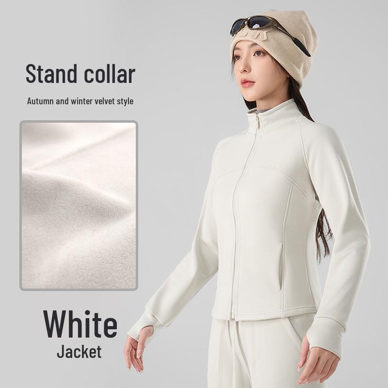 

Women s Plus Velvet Stand Collar Yoga Jacket - Slimming Autumn/Winter Sportswear Small