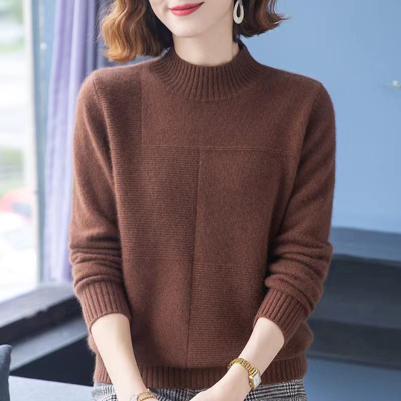 

Осень Зима Полуводолазка Вязаный Пуловер Свитер Женский Свободный Повседневный Простой Базовый Топ Однотонный Офисная Нижняя Футболка Вязаная Одежда One size кофейный