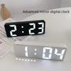 LED Digital Alarm Clock For Students with Mirror Silent Electronic Desktop Clock Luminous Bedside Ornament Black and White