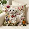2D Westie Kissenbezug Niedlicher West Highland Terrier Mit Blumen Aufdruck Kissenhülle Für Sofa Couch Heimdekoration