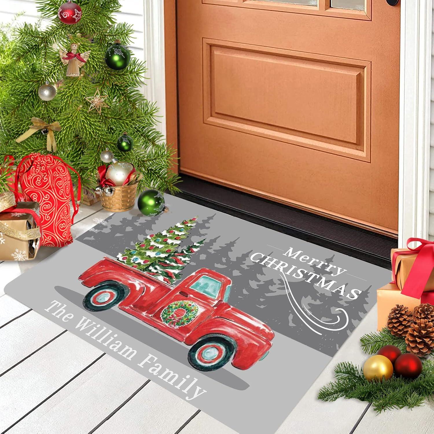 

Christmas Truck Welcome Mat Washable Non-slip Rug Bathroom Carpet Home Carpets Rugs Doormat Entrance Door Foot 40x60cm