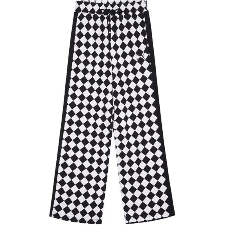

Puma Checkered Color Block Vintage Wide Leg Cotton Casual Pants Women Bottoms Black White 62189401 S