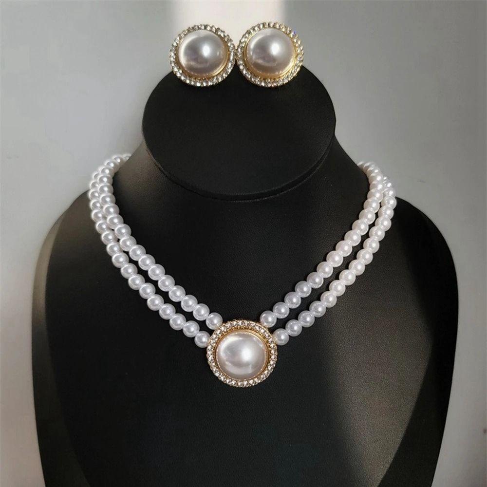 Trendy Pearl Necklace Set Imitation Pearl Court-style Jewelry Set  Bridal Accessories