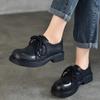Johnature Low Heel Pumps Genuine Leather Lace-up Versatile Retro British Style Round Toe Women's Shoes