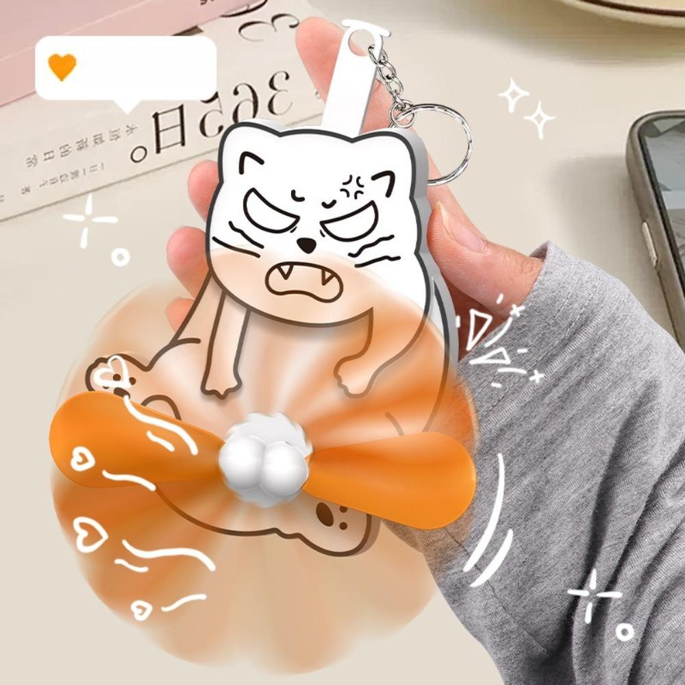 Creative Pull Play Egg Cat Keychains Fun Animal Fan Key Chains Mini Hand Press Fan Cartoon Keyring Car Accessories Summer Gift