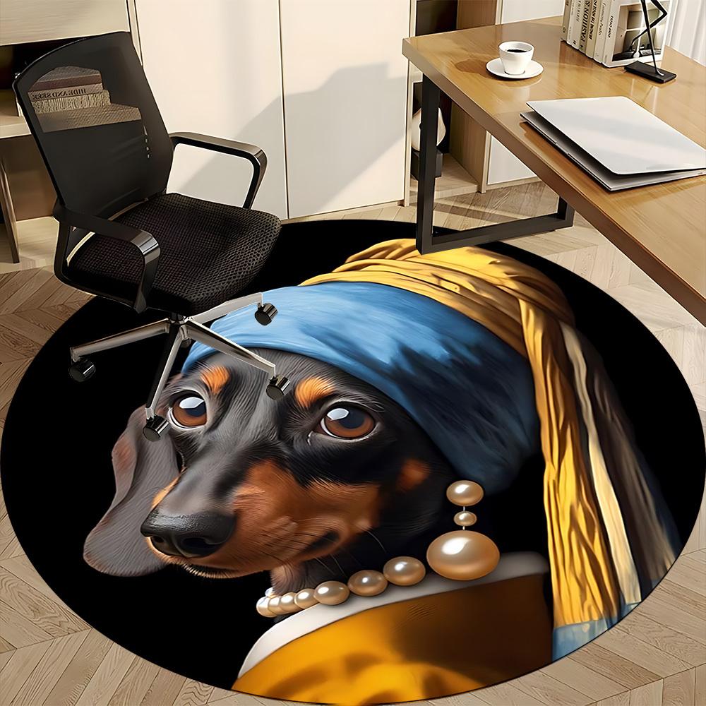 1pc Pearl Earring Dog Portrait Chair Carpet for Office Non Slip, Lightweight, Machine Washable Rug for Office Holiday Decor