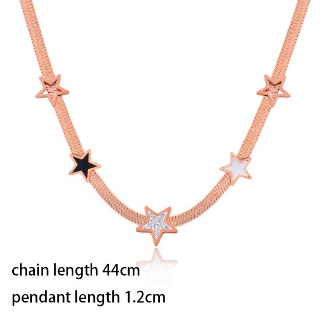 

Ожерелье из нержавеющей стали с черными, белыми, полыми фианитами и звездой розового золота и серебра для женщин, ювелирные изделия, новое поступление 334 KO2