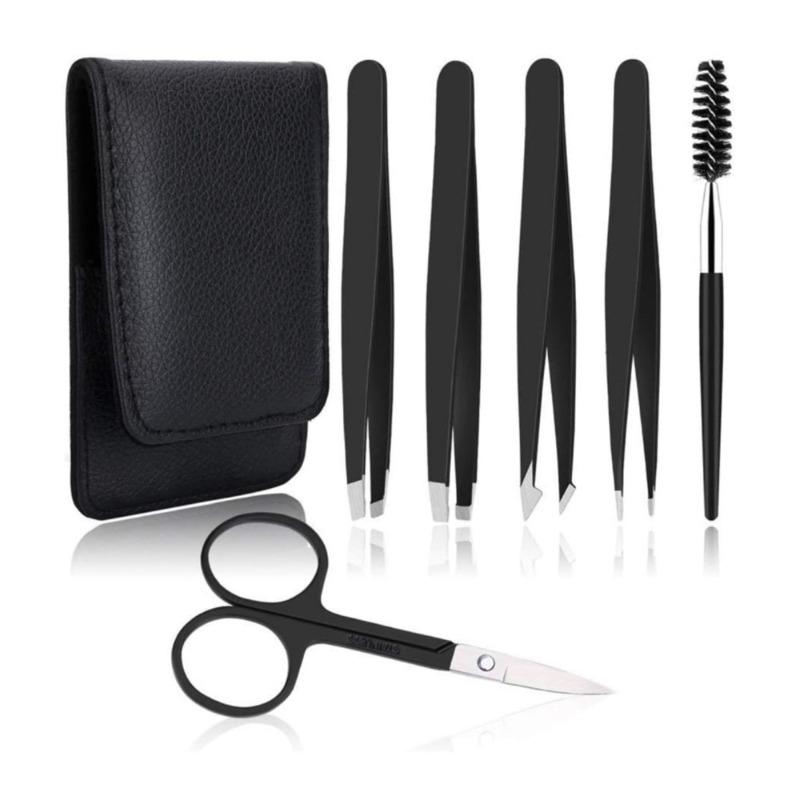 6PCS rofessional Tweezers Set Stainless Steel Precision Tweezer Kit for Eyebrows Facial Hair with Travel Case