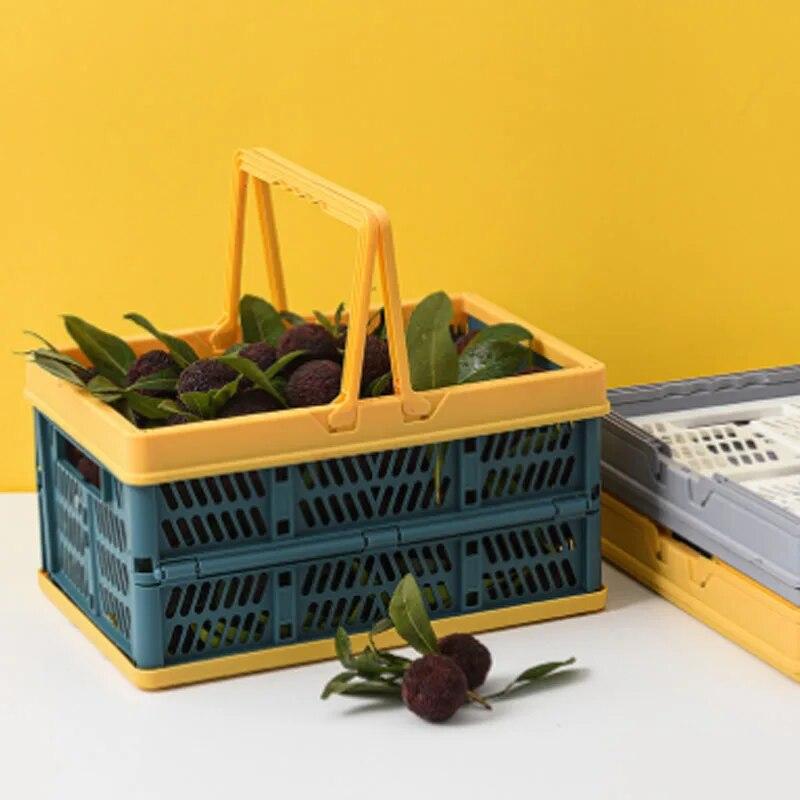 Tragbarer, faltbarer Aufbewahrungskorb für den Außenbereich, Supermarkt-Einkaufskorb, Snack-Aufbewahrungskorb, Aufbewahrungskorb, hohler quadratischer Korb