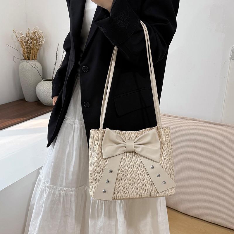 Trend largecapacity bow tote bag new fashion woven shoulder bag casual simple bag