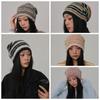 Plush Warm Skullies Hat Striped Ski Ear Protection Cap Unisex Knitted Beanies