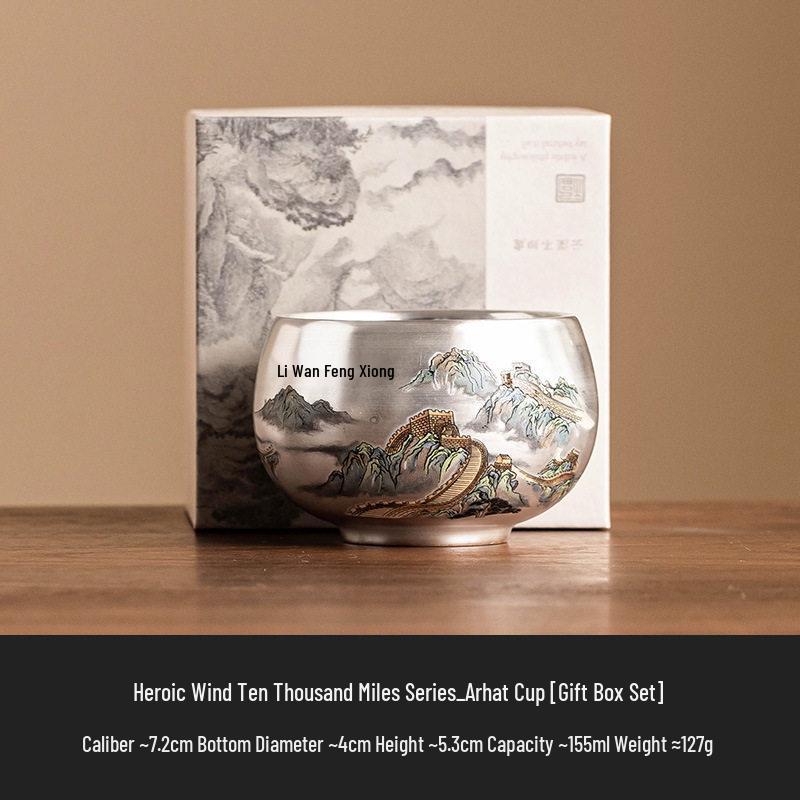 Luxury Year of the Dragon Silver Gilded Tea Cup, Large Capacity for Home or Office