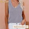 Women's Fashion Casual Solid Color Print Sleeveless V Neck Blouses & Shirts