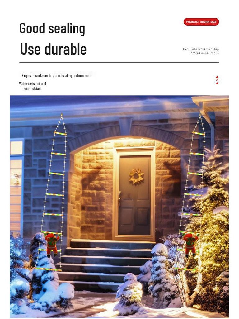 LED Santa Claus Climbing Ladder Hanging Lights - Waterproof Outdoor Christmas Decoration