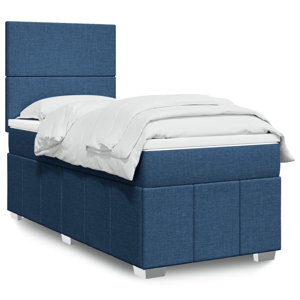 Box Spring Bed with Mattress Blue 90x200 cm Fabric