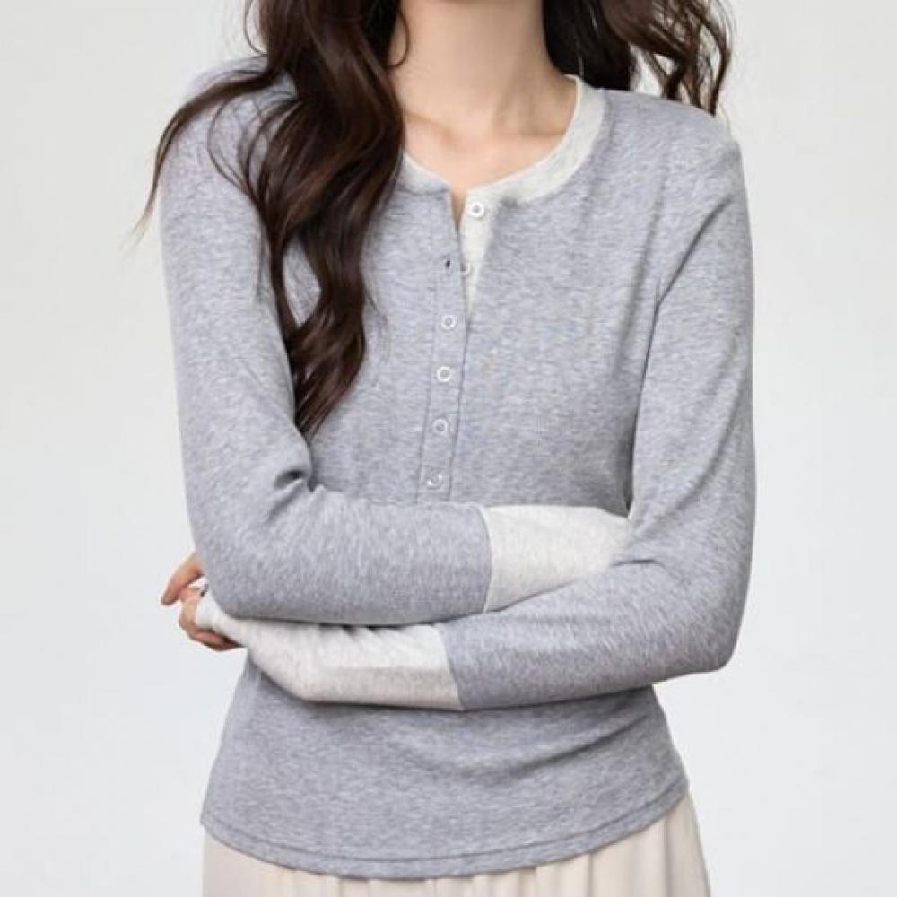 Navava Women Color Block PoinT Henry Neck Long Sleeve T shirT nT2999