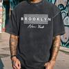 European Size Heavyweight Washed Men'S T-Shirt - Vintage Brooklyn New York Graphic Tee - Soft Breathable Streetwear Shirt