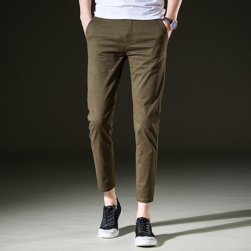 2024 Spring Pants Men's Tight Fit Business Casual Youth Korean Edition Slim Fit Small Leg Pants Elastic Men's Nine Point Pants