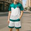 INCERUN Two-pieces Men's Short Sleeve Lace Patchwork T-Shirts Mesh Shorts Outfits Sets