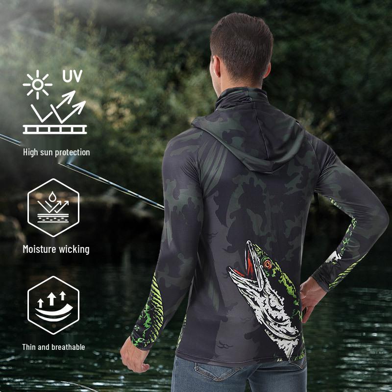 Men's Summer Quick-Dry Fishing Hoodie with UV Protection and Sunshade Mask