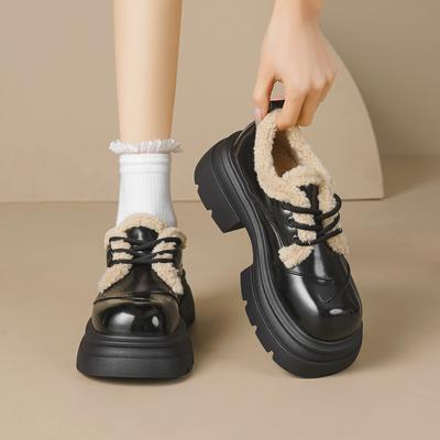 Augustine Velvet New Winter Platform British Style Casual Cotton Shoes Fluffy Small Leather Shoes
