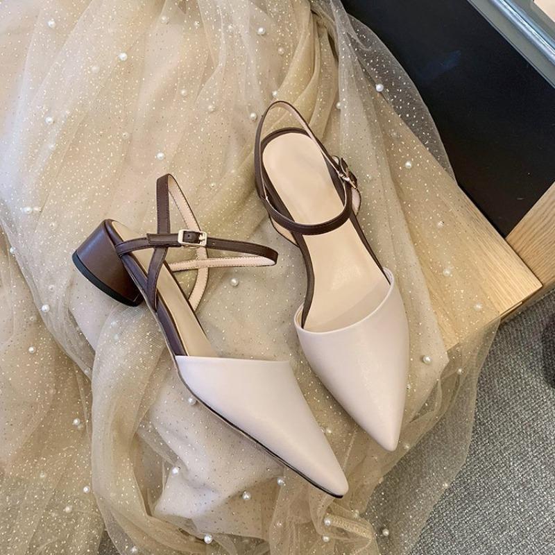 Spring Sandals 2026 New Fashion Versatile High Heels Pointed Elegant High-end Women Shoes Thick Heels Summer French Style Pumps