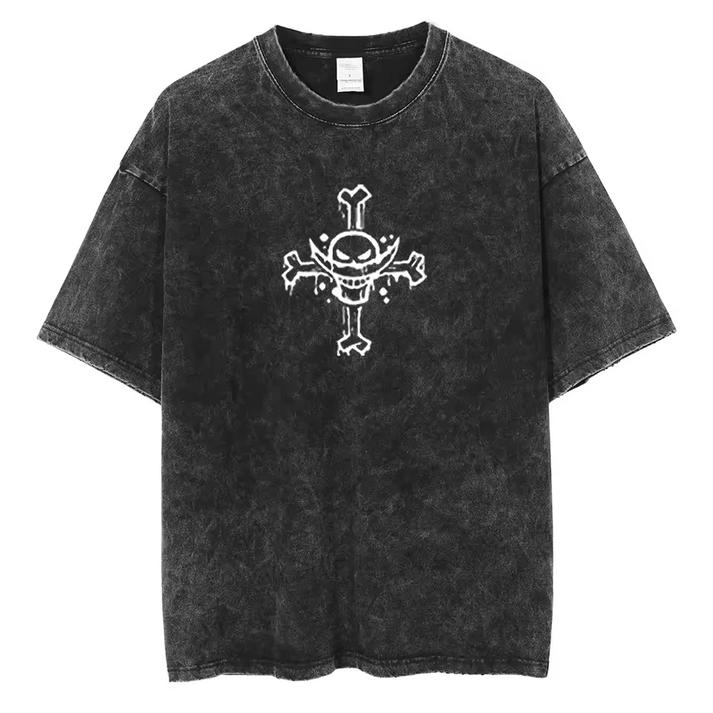 T-shirt Oversize Lavata Vintage One Piece Uomo Donna Streetwear Y2k Manica Corta Stampa Doflamingo Roronoa Zoro Maglietta Abbigliamento Femminile Maschile