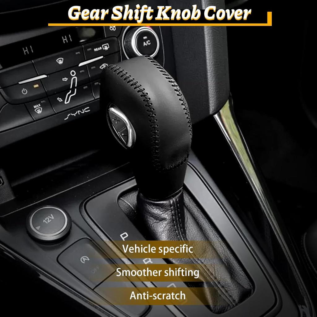 Car Gear Shift Cover Leather for Ford Fusion/Escape/Edge/Focus/Fiesta/Transit/EcoSport/C-Max Automatic Gear Shift Knob Cover Protector Trim Vehicle