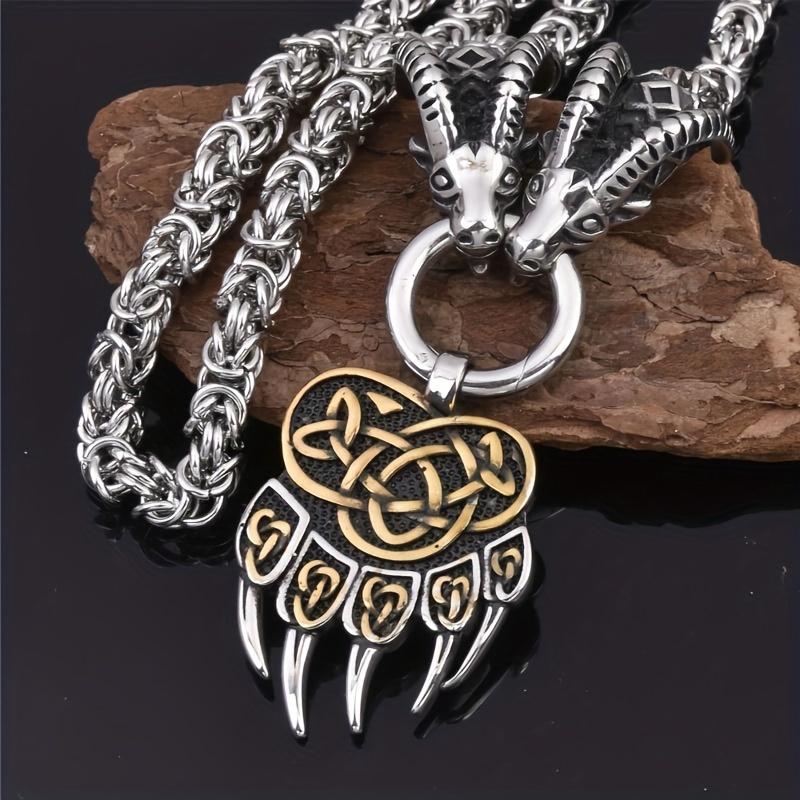 Viking Vintage Sheep Head Bear Claw Pendant Men's Necklace, Trendy Stylish Punk Hip Hop Necklace, Party Jewelry Gift for Friends