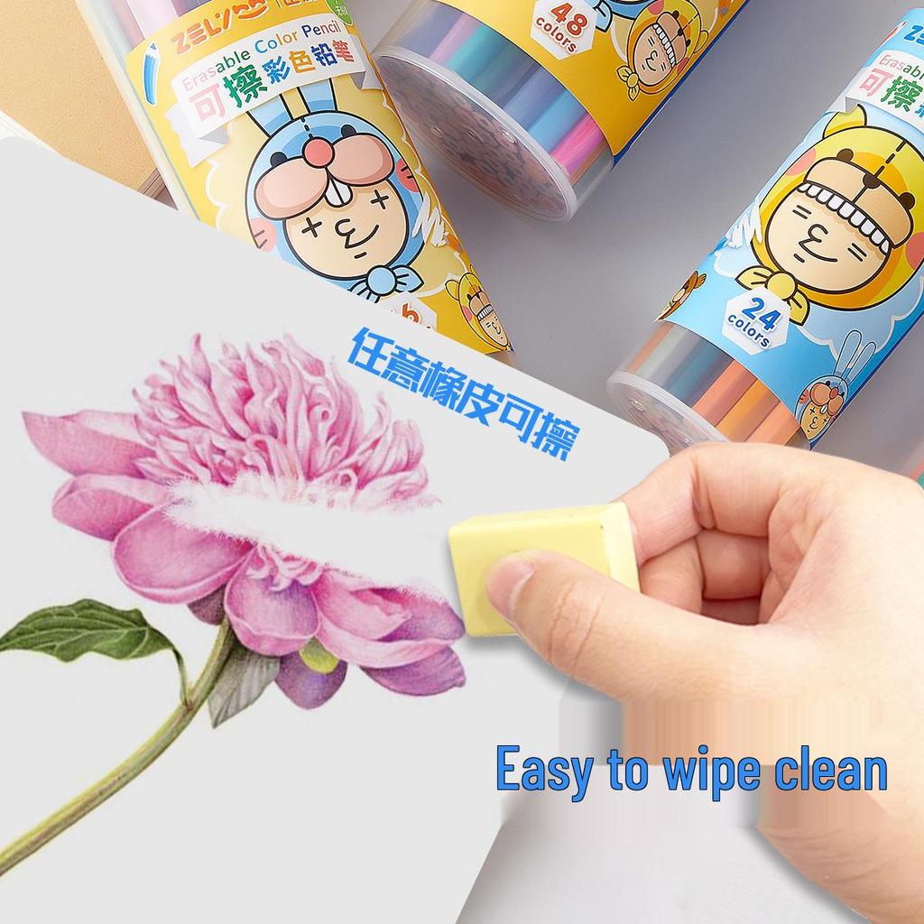 Zhenglin Erasable Colored Pencils – 24, 36, and 48 Color Sets for Children and Students Drawing and Coloring.