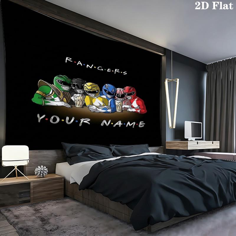 Power Rangers Adventure Custom Name Wall Tapestry Aesthetic Wall Hanging Printed Fabric Blanket Decorative Tapestries for Bedroom Living Room Home Dec