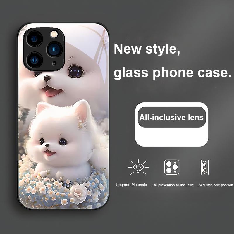 

Милый питомец Милый щенок Собака Фиолетовый Для Iphone 16 Plus 15 14 13 12 Mini 11 Pro Max X XS XR 7 8 Plus 2022 Закаленное стекло Чехол для телефона For iPhone 13 Mini