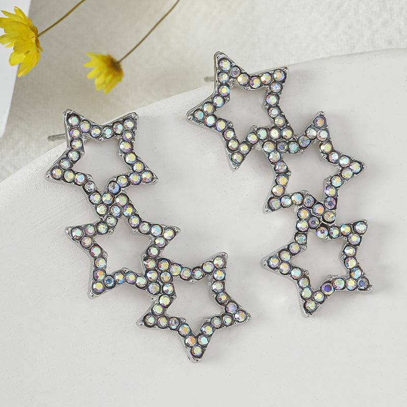 Colorful Star Pentagram Stud Earrings for Women - European and American Fashion Jewelry