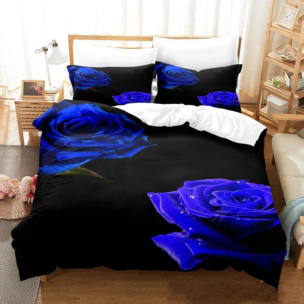 3D Red Rose Valentine's Day Gift Soft Duvet Cover Set Featuring Pilowcases Mary Warm Comforter Beding Sets for Weding Double Bed Linen Set Young Girls