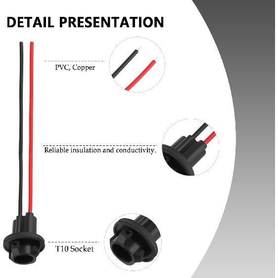 Carleef 6PCS 194 Bulb Socket with Extension Wiring Harness,T10 Socket for 158 161 168 175 W5W 194 Bulb,Universal Tail Light Socket Car Accessories