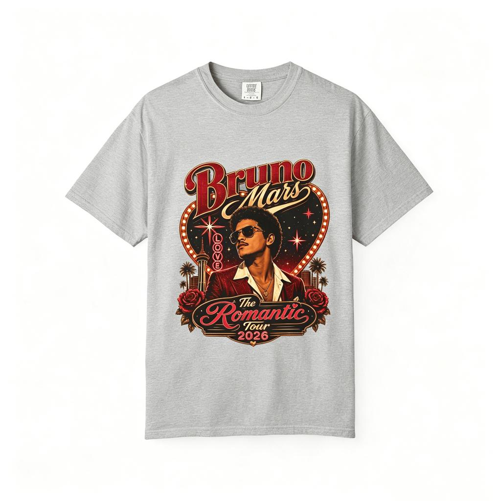 T-shirt Portrait de la tournée Rounisextic 2026 du chanteur Bruno Mars 2026 Été Unisexe Coton Oversize Street Wear Vêtements Y2k