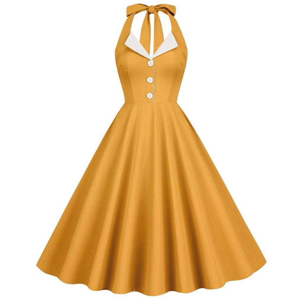 Vintage Style Backless Splice Satin Dress With High Waist For Romantic Holidays