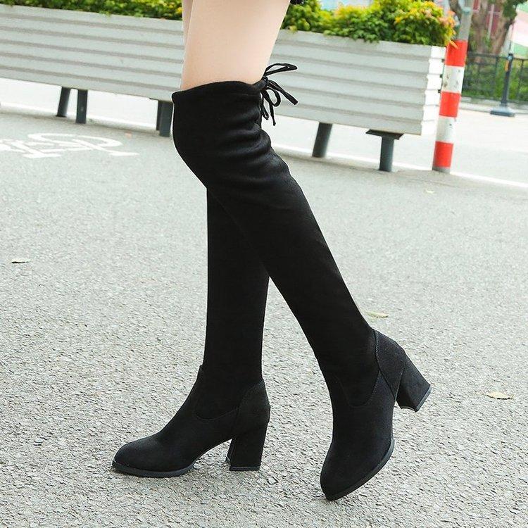 

Тонкие ботильоны на высоком каблуке, новые осенне-зимние, с острым носком, на толстом каблуке, флисовые эластичные ботинки, модные ботфорты 40