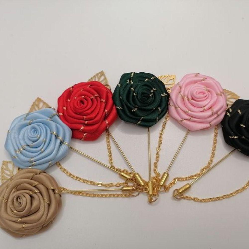 Pin Colorful Brooch Cloth Floral Badge Men Corsage Rose Collar Needle Leaf Lapel Decoration