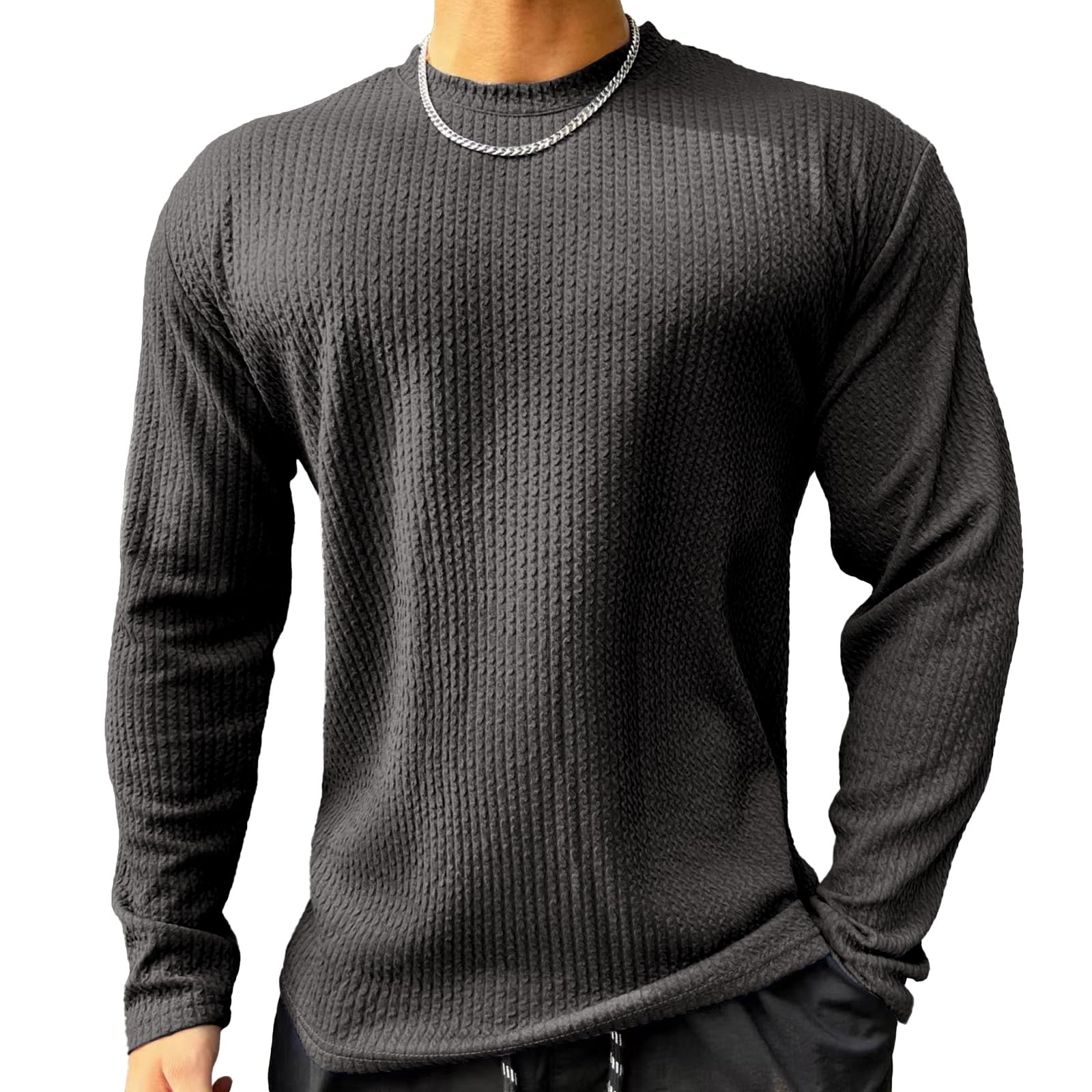 

Manatsulife Long Sleeve Pullover Sweatshirt with a Crew Perfect for Casual and Softwear for Spring and Autumn Men s Neck, Training, Wear, (CX091) (L, чёрный