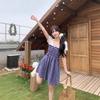 Niche design sense two wear blue plaid skirt women's summer French temperament tube top skirt a word umbrella skirt
