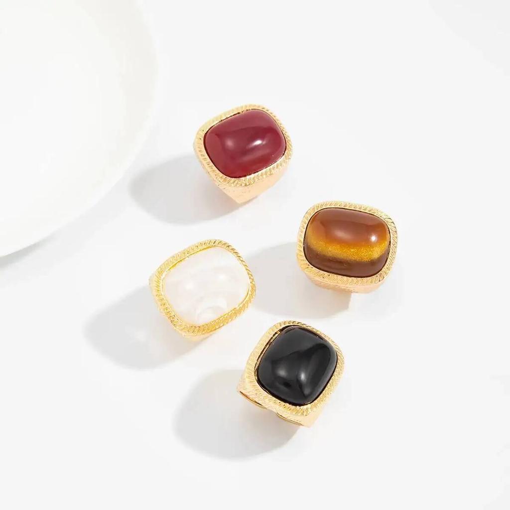 SHIXIN Vintage Exaggerated Square Acrylic Rings for Women Trendy Metal Open Ring Unique Couple Party Banquet Jewelry Accessories