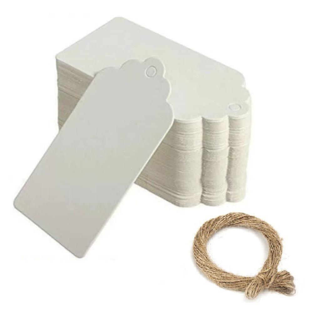 100Pcs Handmade DIY Scallop Label with String Kraft Paper Hang Tags Packaging Label Crafts