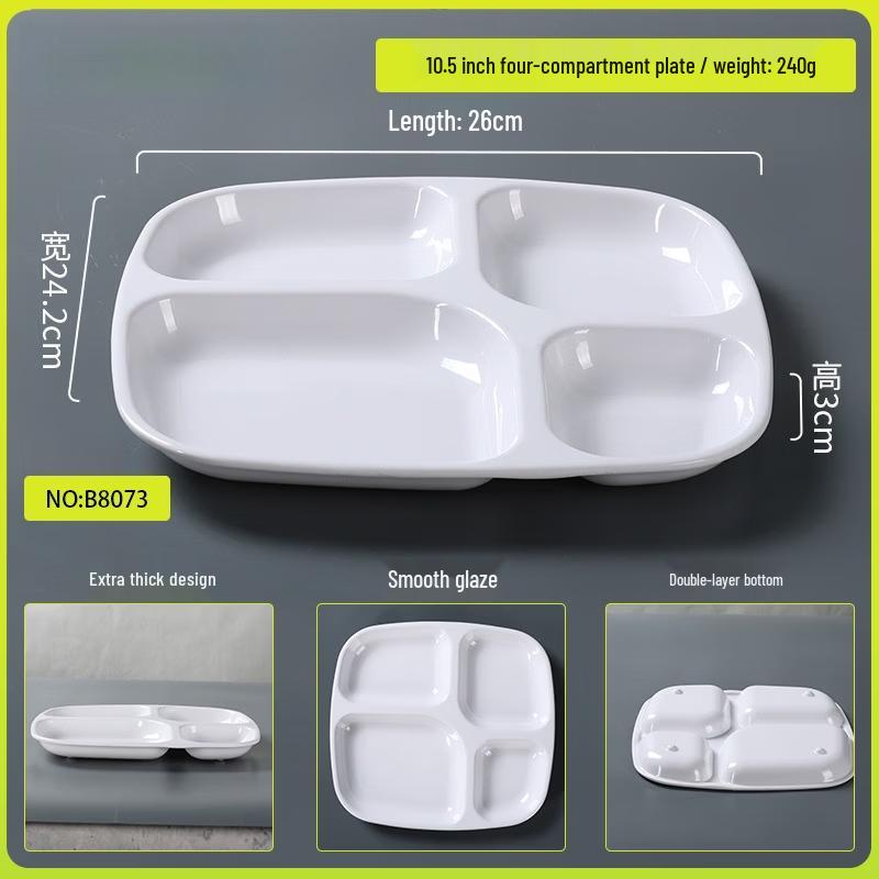 

White Melamine 4-Compartment Divided Plate