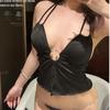 Halter Lace-Up Irregular Camisole with Open Back and Metal Ring Detail - Sexy Summer Vest for Women